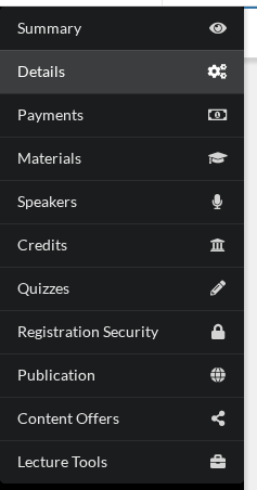 The settings menu on a single course hc_lecture_menu