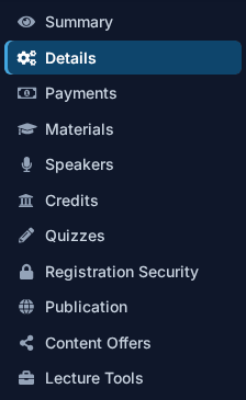 The settings menu on a single course hc_lecture_menu