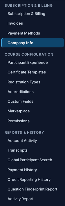 The Organization Settings menu hc_org_menu