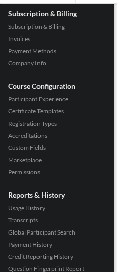 The Organization Settings menu hc_org_menu