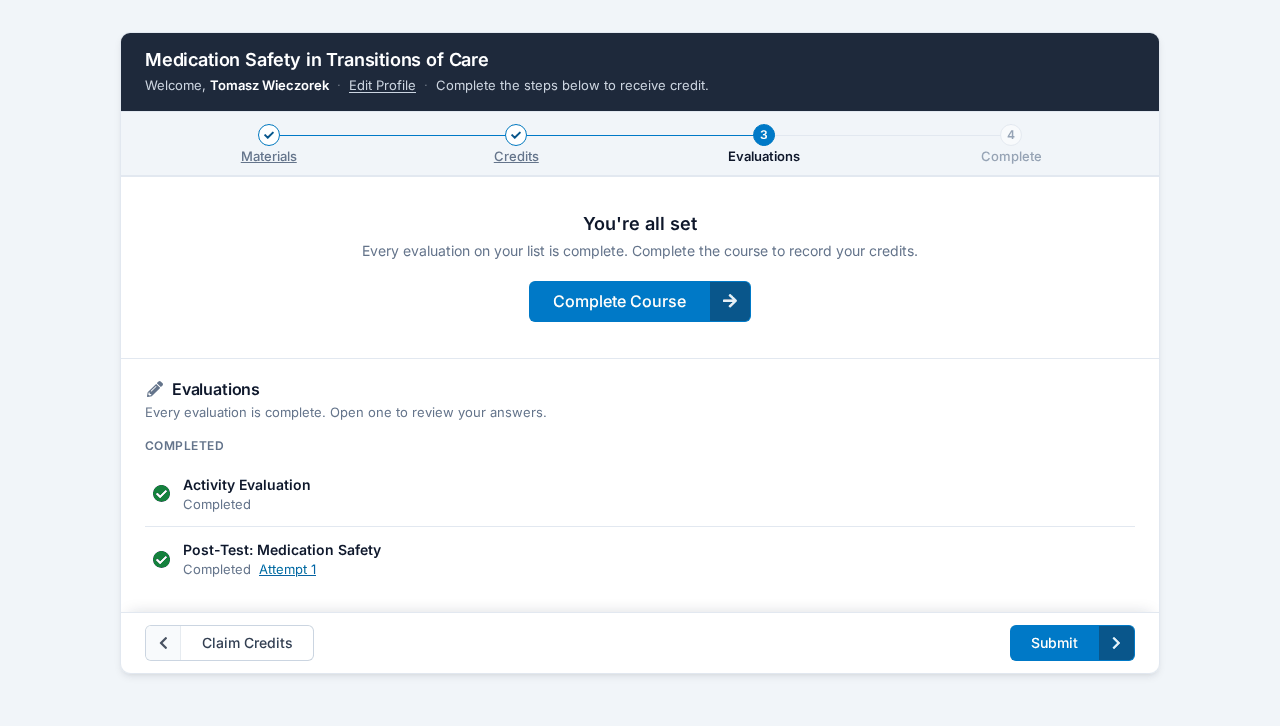 Everything on the list is complete, so Submit is available learner_evaluations