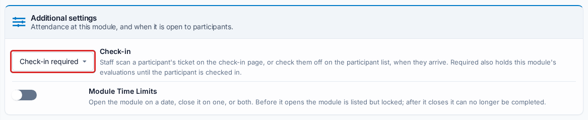 The Check-in setting on a module's settings page module_checkin_setting