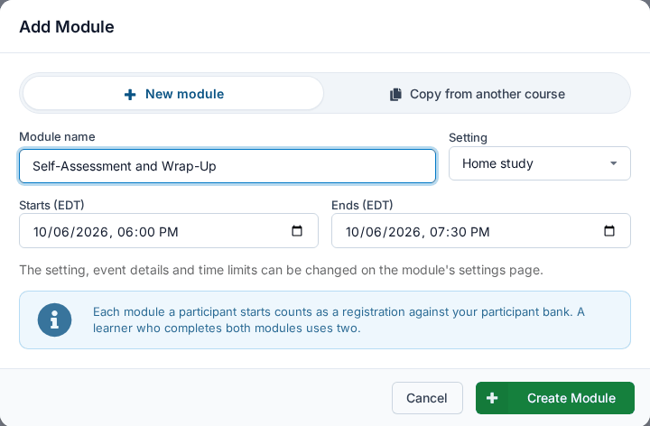 Add Module — a new module modules_add_dialog