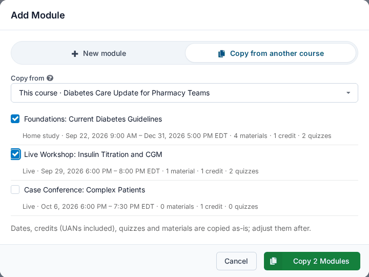 Add Module — copying modules from a course modules_add_dialog_copy