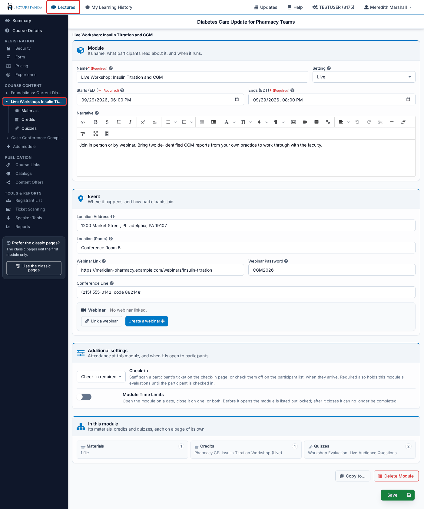 A Live module's settings page modules_settings