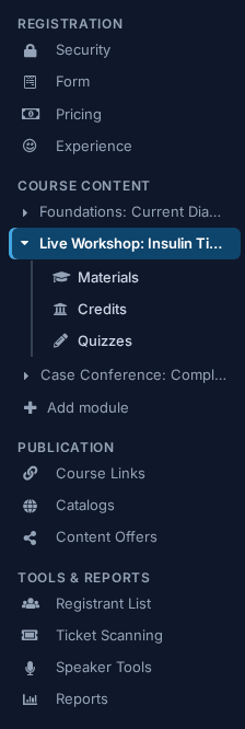 The Course Content group, with one module open modules_sidebar