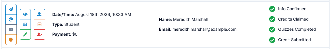 A row in the Registrants list — the filmstrip button is in the middle button group registrants_actions